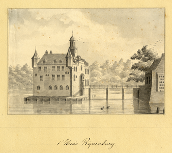 804932 Gezicht op het omgrachte kasteel Rijnenburg bij Jutphaas met rechts een gedeelte van de voorburcht.N.B. De ...